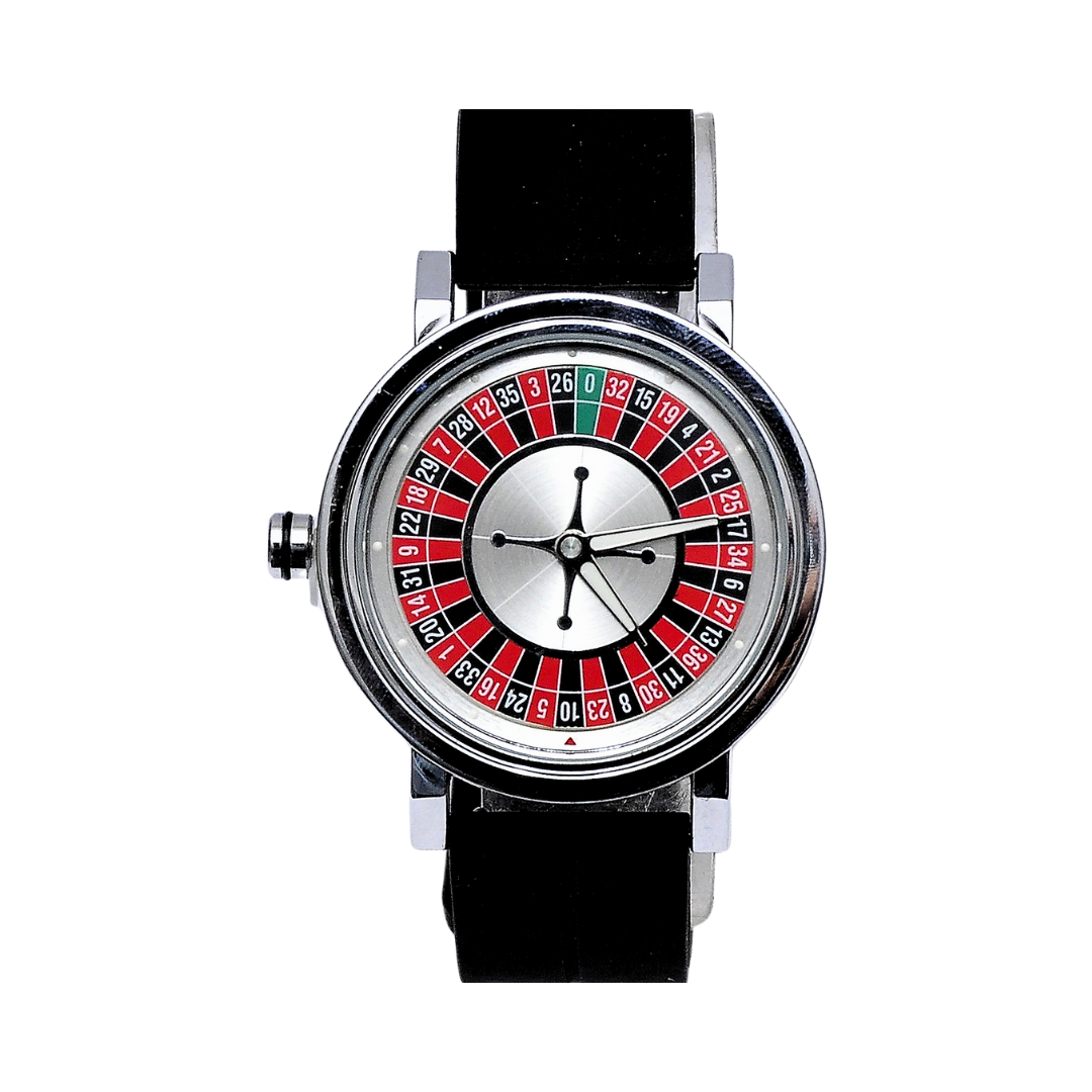 Rotatory dial watch with black silicone strap and magnetic lock