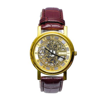 Men's Luxury Skeleton Watch – Quartz Analog with Leather Strap