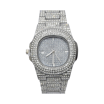 Silver Crystal Studded Luxury Unisex Watch – High-Grade Iced Out