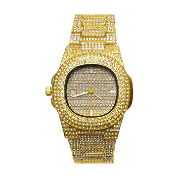 Gold Crystal Studded Unisex Watch – High-Grade Iced Out Luxury Timepiece