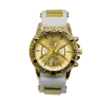 Luxury Gold Chronograph Men's Watch with White Silicone Strap