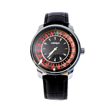 HERVI Casino Roulette Style Watch for Men – Unique Ball Date Display with Black Leather Strap