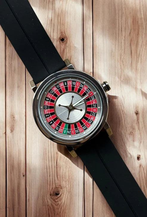 Rotatory dial watch with black silicone strap and magnetic lock