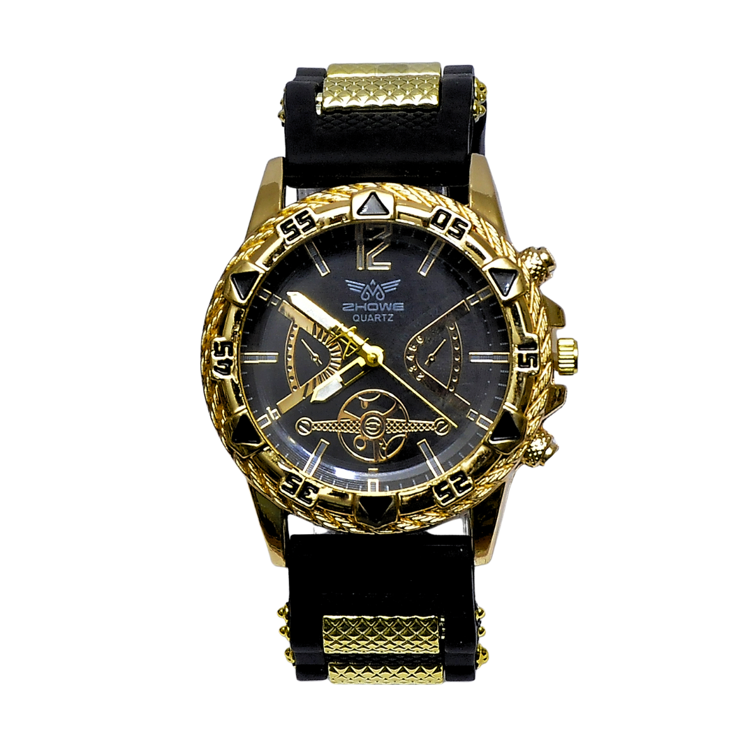 Zhowe Gold & Black Quartz Sports Watch Chronograph-Style