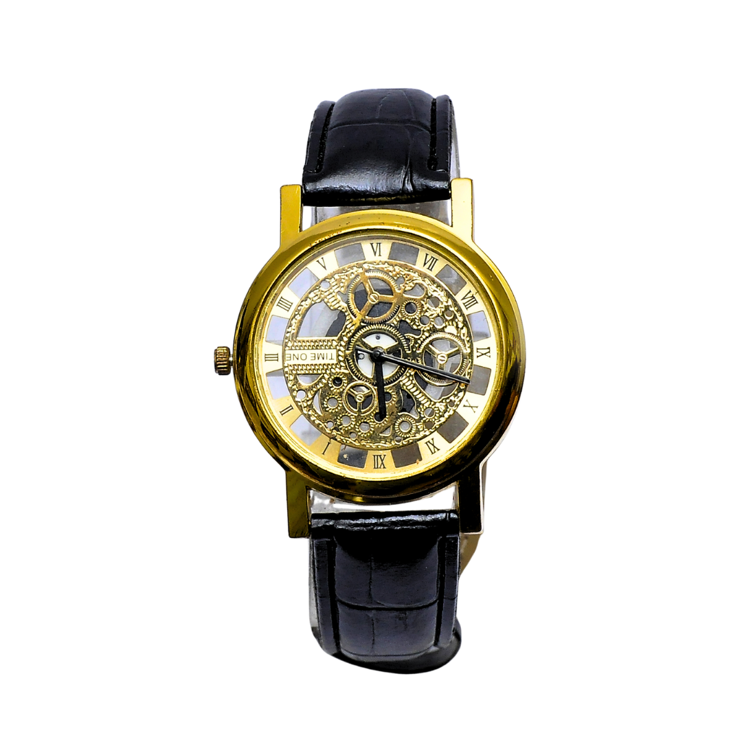 Men's Luxury Skeleton Watch – Quartz Analog with Leather Strap