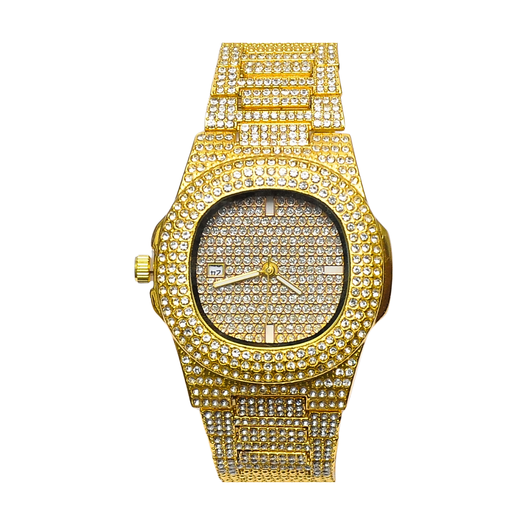 Gold Crystal Studded Unisex Watch – High-Grade Iced Out Luxury Timepiece